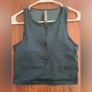 NWT Vuori Granite Zip Cropped Tank Top in Beryl Heather (teal)